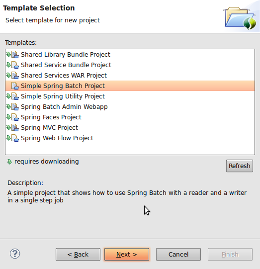 Spring Tool Suite: New Spring Batch Template Project