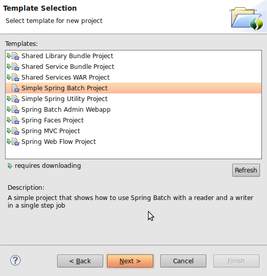 new spring batch template project Spring Tool Suite: New Spring Batch Template Project